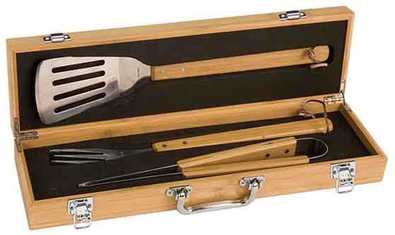 Bamboo BBQ Set with Tools and Carrying Case