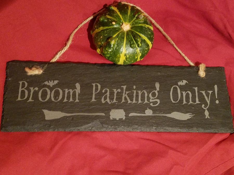 Slate Sign Halloween Broom Parking Only!