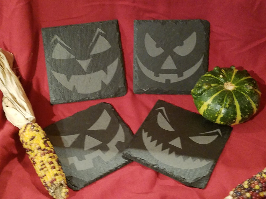 Halloween Jack-O-Lantern Coasters Set of 4 Slate Coasters